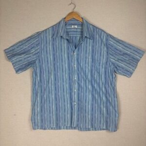 Vtg Maus & Hoffman Button Up Mens XXL Short Sleeve Blue Geometric Stripes Resort